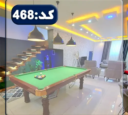 سالن بیلیارد و پله های همکف چوبی ویلا در ساری 415684586