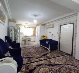 سالن نشیمن دارای پکیج و درب ورودی اتاق خواب در آپارتمان 70 متری در ساری 01531685746878