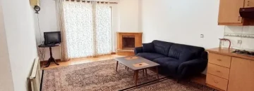 سالن نشیمن با سقف کاذب چوبی و نورپردازی و پکیج آپارتمان 62 متری در جویبار 15416874897